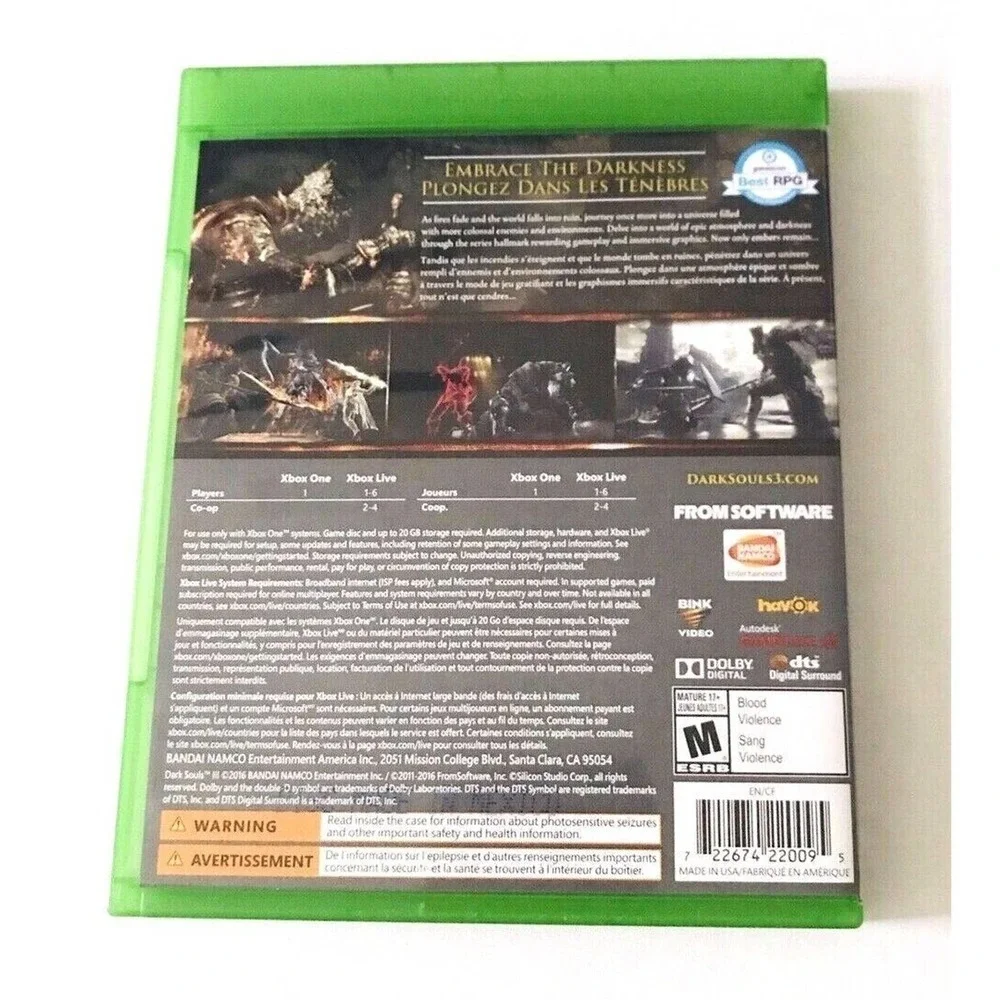 Dark Souls III 3 Xbox One Games Microsoft No Manual 2017